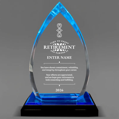 Retirement Awards - Acrylic Blue Oval Award - Personalize Online - Choose From 5 Designs