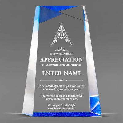 Appreciation Awards - Blue Facet Wedge Awards - Personalize Online  - Choose From 5 Designs