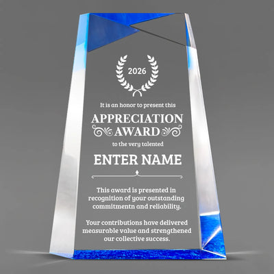 Appreciation Awards - Blue Facet Wedge Awards - Personalize Online  - Choose From 5 Designs