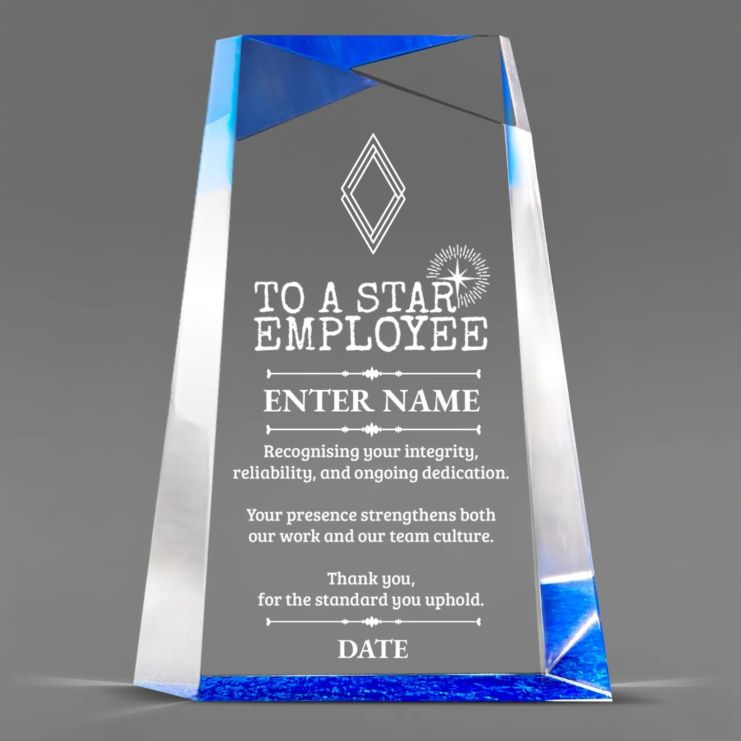 Employee Appreciation Awards - Blue Facet Wedge Awards - Personalize Online - Choose From 5 Designs