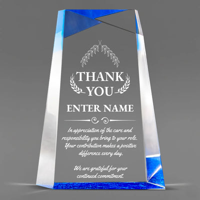 Thank You Awards - Blue Facet Wedge Awards - Personalize Online - Choose From 5 Designs