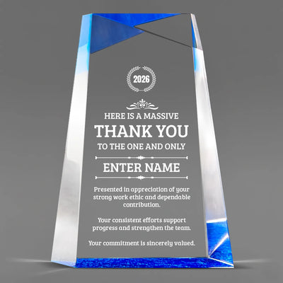 Thank You Awards - Blue Facet Wedge Awards - Personalize Online - Choose From 5 Designs