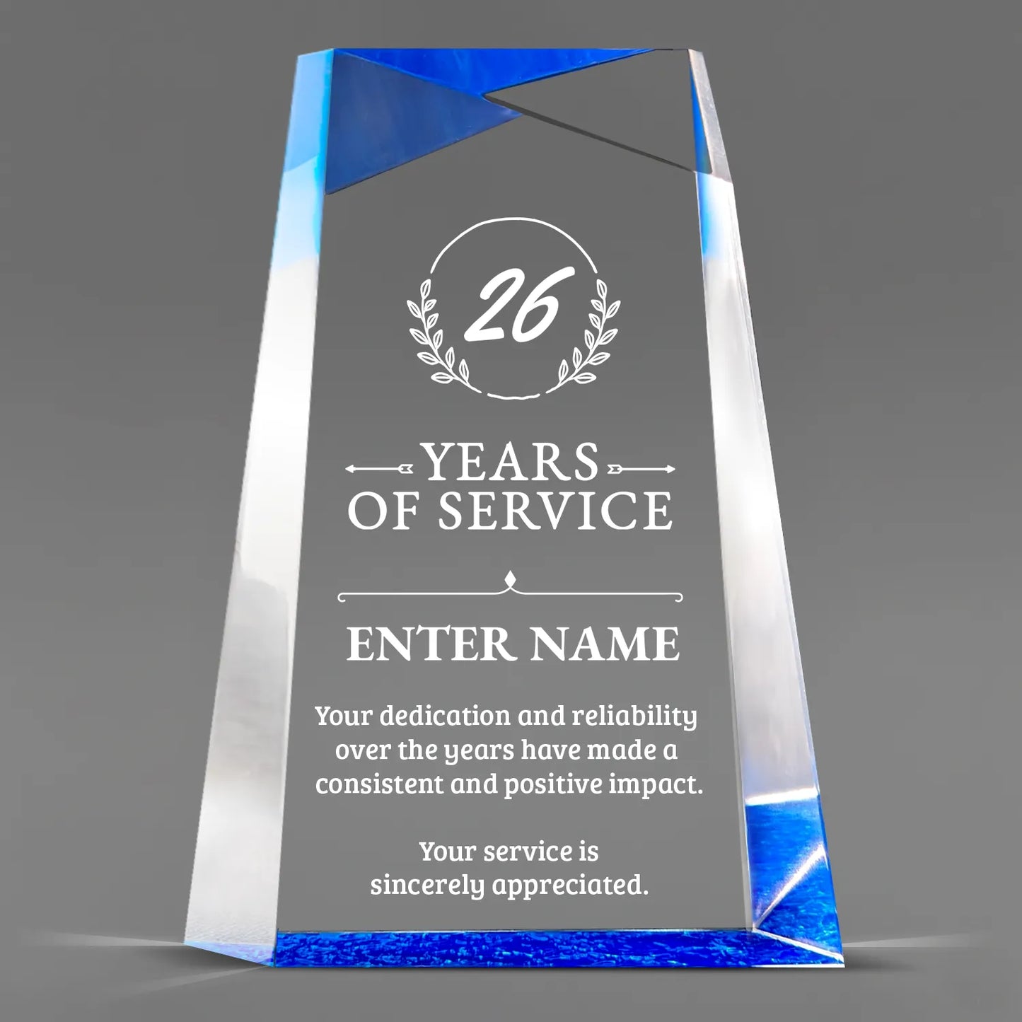 Long Service Awards - Blue Facet Wedge Awards - Personalize Online - Choose From 5 Sizes