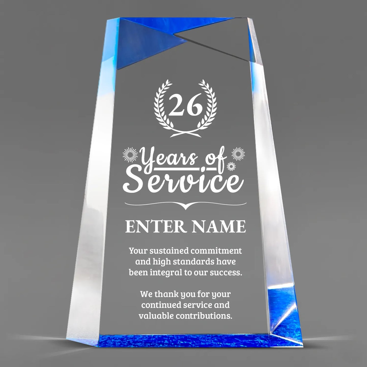 Long Service Awards - Blue Facet Wedge Awards - Personalize Online - Choose From 5 Sizes