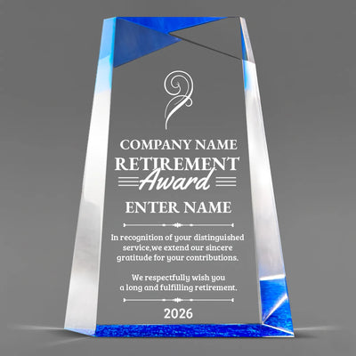 Retirement Awards - Blue Facet Wedge Awards - Personalize Online - Choose From 5 Designs