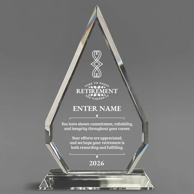 Retirement Awards - Optic Crystal Arrowhead Award - Personalize Online - Choose From 5 Designs