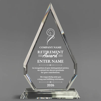 Retirement Awards - Optic Crystal Arrowhead Award - Personalize Online - Choose From 5 Designs