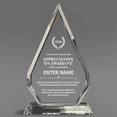 Appreciation Awards - Optic Crystal Arrowhead Award - Personalize Online - Choose From 5 Designs