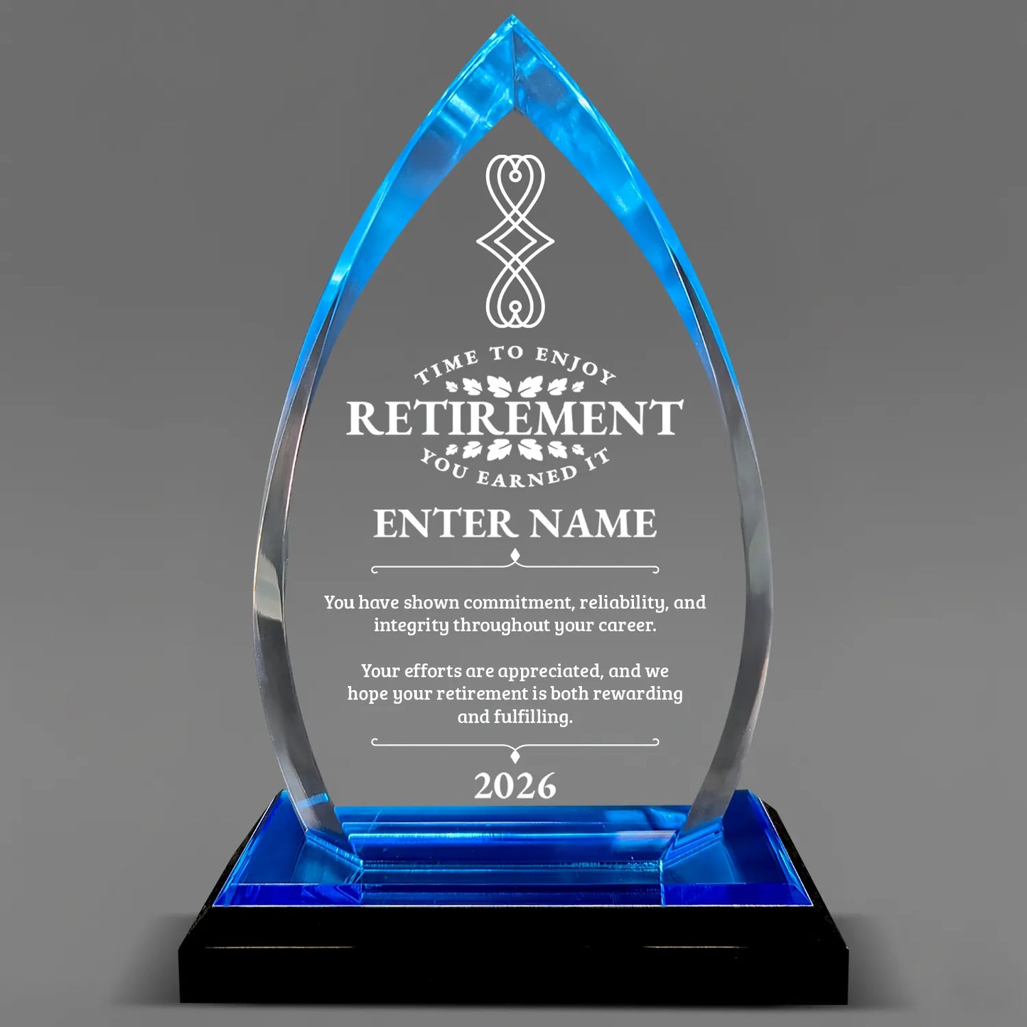 Retirement Awards - Acrylic Blue Oval Award - Personalize Online - Choose From 5 Designs