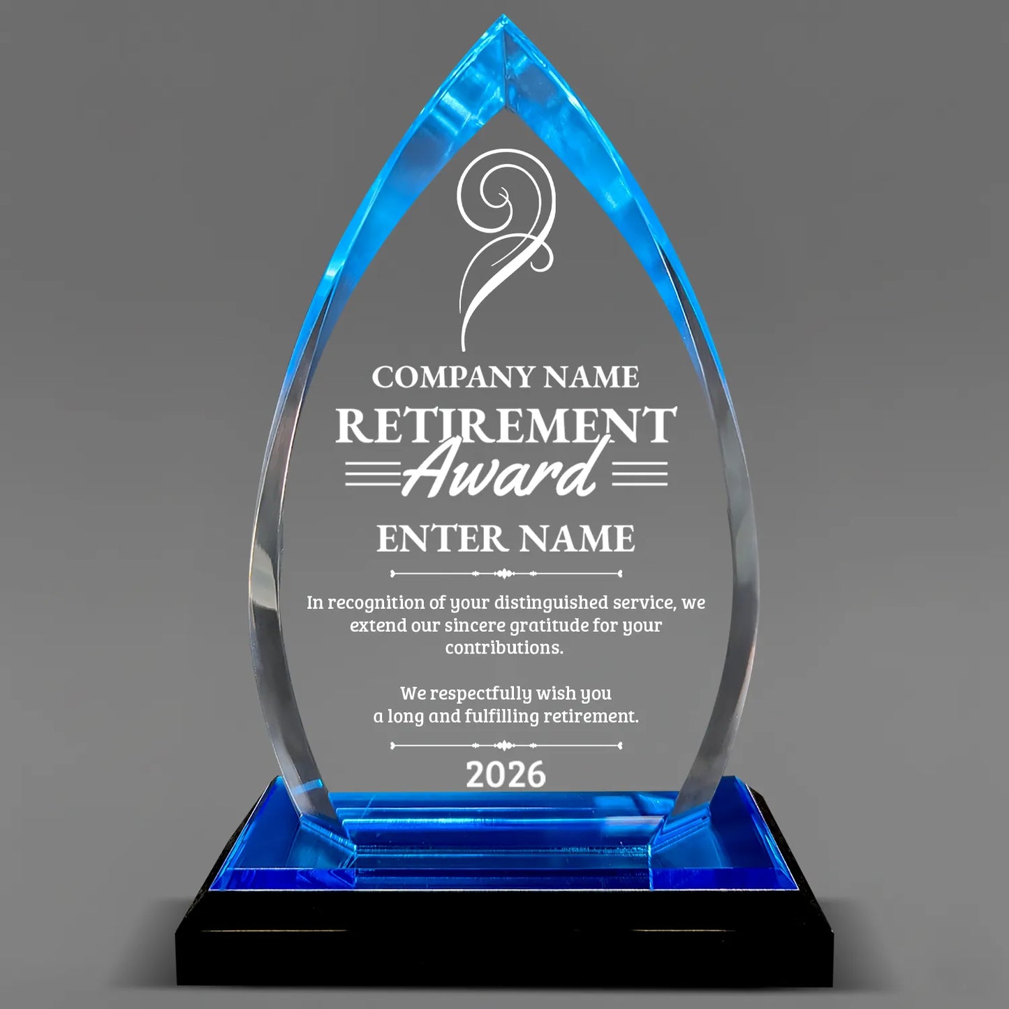 Retirement Awards - Acrylic Blue Oval Award - Personalize Online - Choose From 5 Designs