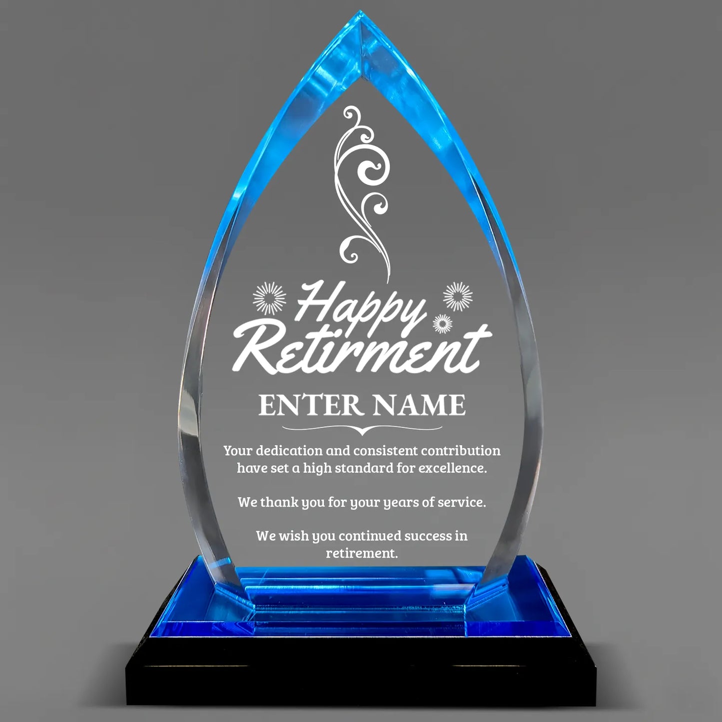 Retirement Awards - Acrylic Blue Oval Award - Personalize Online - Choose From 5 Designs