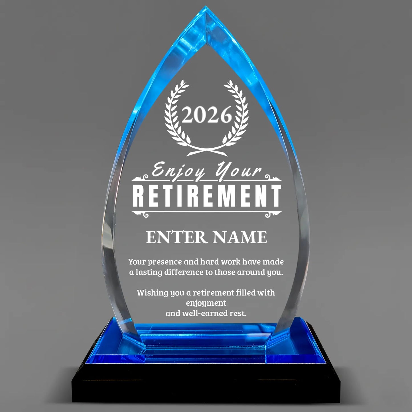 Retirement Awards - Acrylic Blue Oval Award - Personalize Online - Choose From 5 Designs