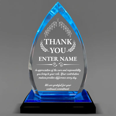 Thank You Awards - Acrylic Blue Oval Award - Personalize Online - Choose From 5 Designs