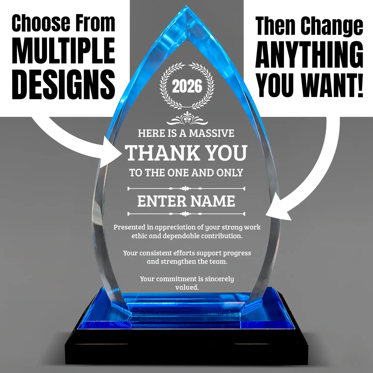 Thank You Awards - Acrylic Blue Oval Award - Personalize Online - Choose From 5 Designs