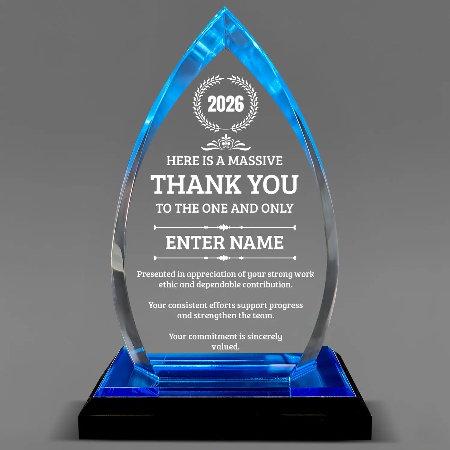 Thank You Awards - Acrylic Blue Oval Award - Personalize Online - Choose From 5 Designs