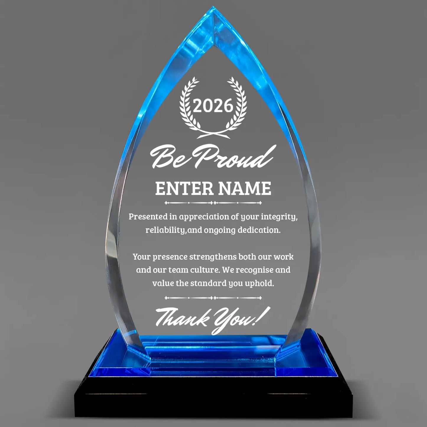 Thank You Awards - Acrylic Blue Oval Award - Personalize Online - Choose From 5 Designs