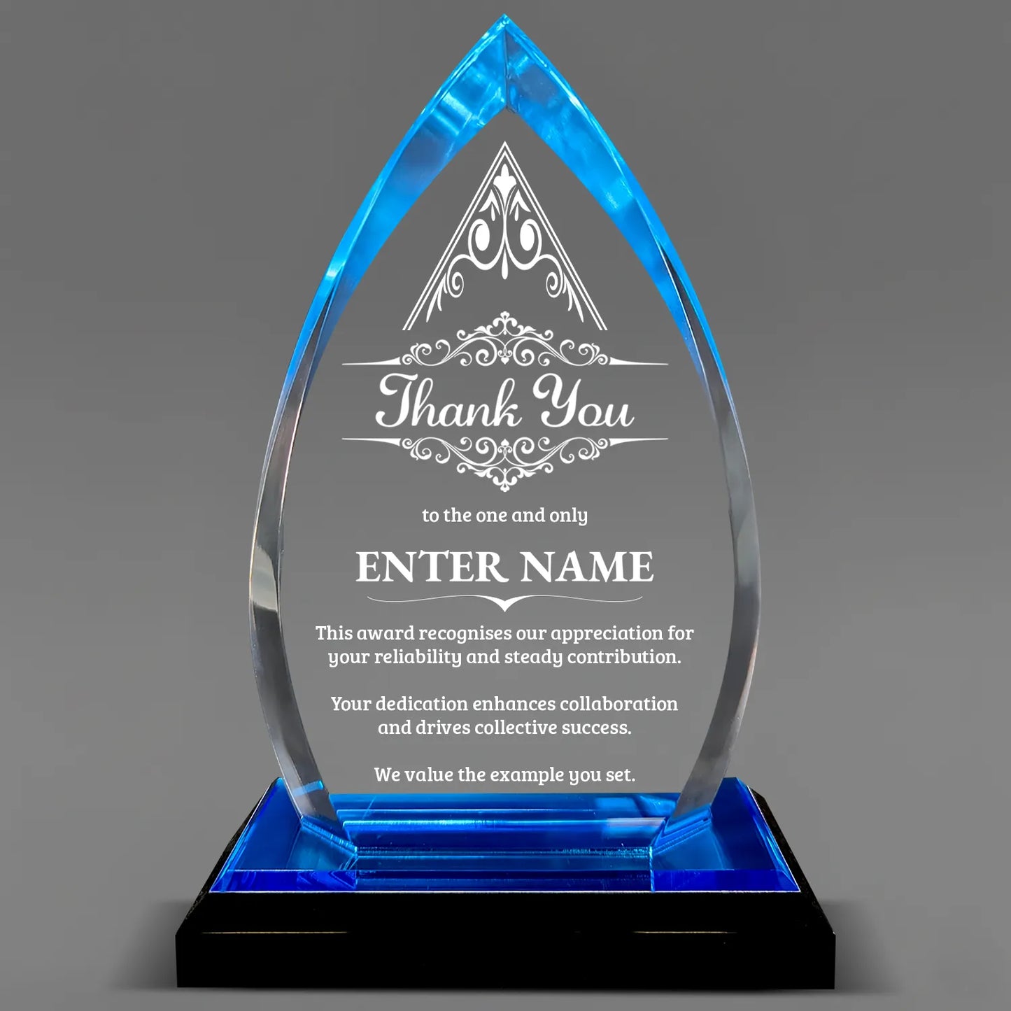 Thank You Awards - Acrylic Blue Oval Award - Personalize Online - Choose From 5 Designs