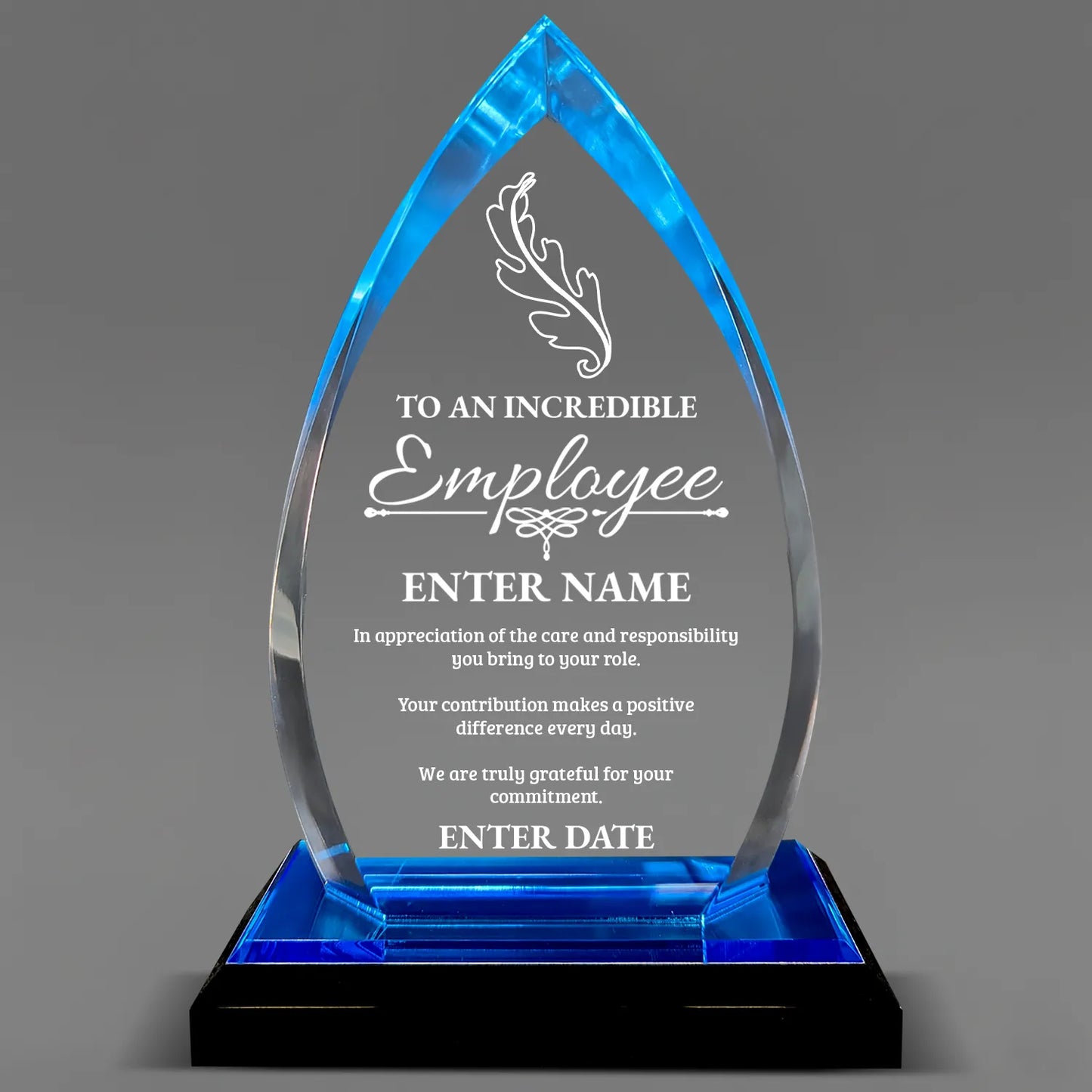 Employee Appreciation Awards - Acrylic Blue Oval Award - Personalize Online - Choose From 5 Designs