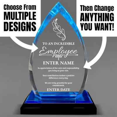 Employee Appreciation Awards - Acrylic Blue Oval Award - Personalize Online - Choose From 5 Designs