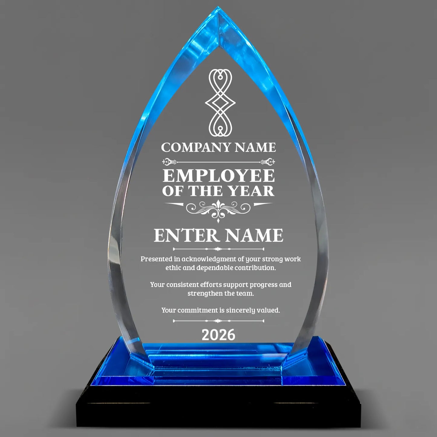 Employee Appreciation Awards - Acrylic Blue Oval Award - Personalize Online - Choose From 5 Designs