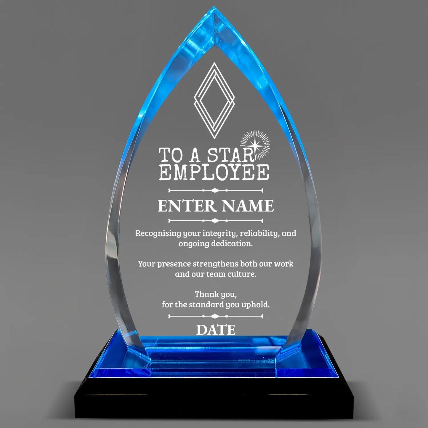 Employee Appreciation Awards - Acrylic Blue Oval Award - Personalize Online - Choose From 5 Designs