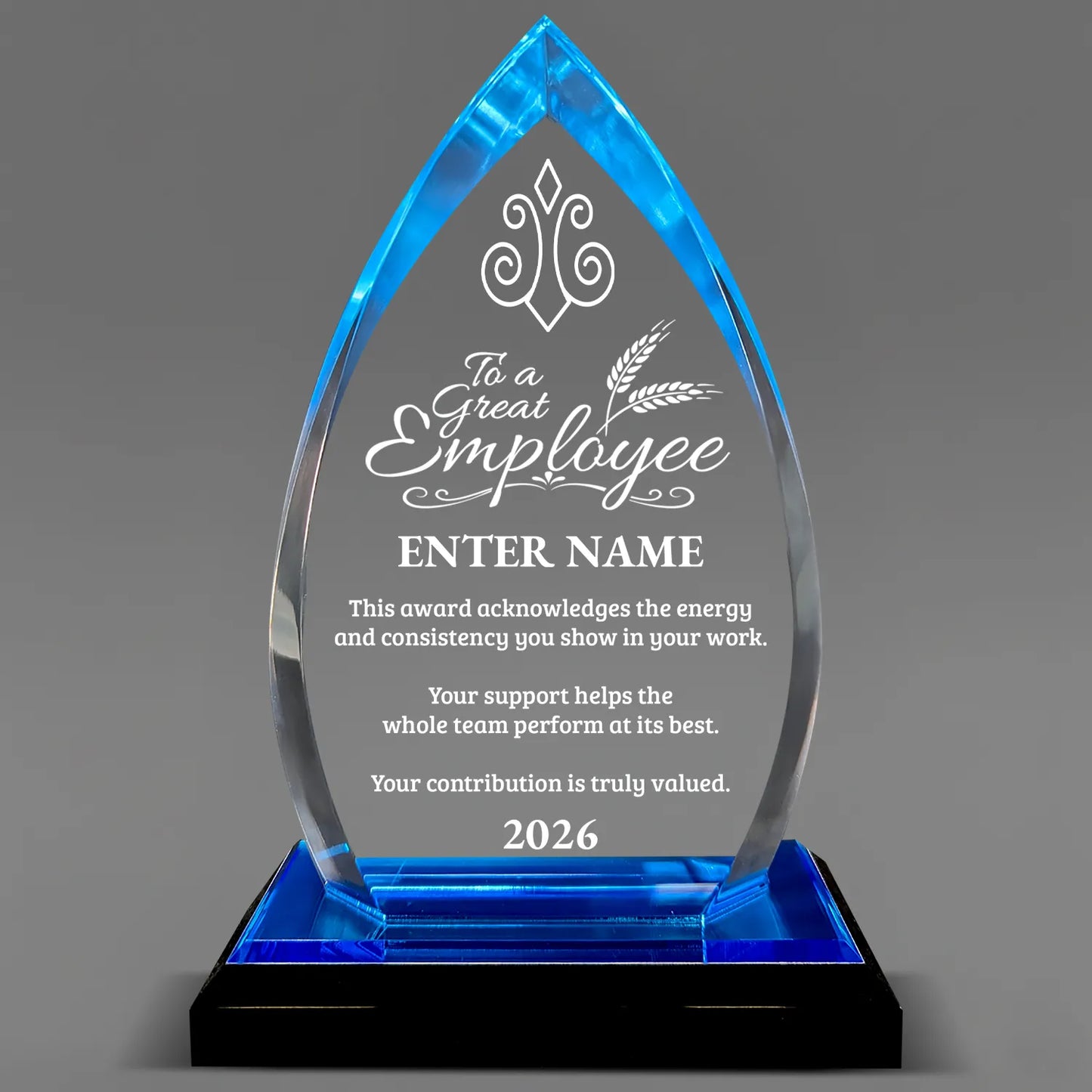 Employee Appreciation Awards - Acrylic Blue Oval Award - Personalize Online - Choose From 5 Designs