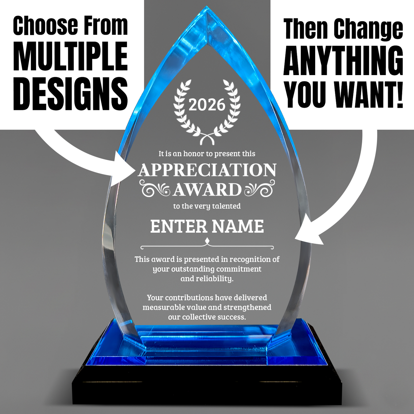 Appreciation Awards -  Acrylic Blue Oval Award - Personalize Online - Choose From 5 Designs