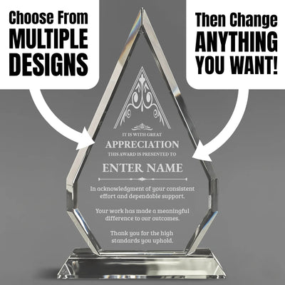 Appreciation Awards - Optic Crystal Arrowhead Award - Personalize Online - Choose From 5 Designs