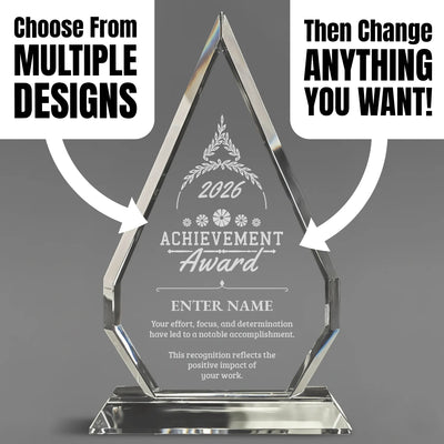 Achievement Awards- Optic Crystal Arrowhead Award - Personalize Online - Choose from 5 Designs