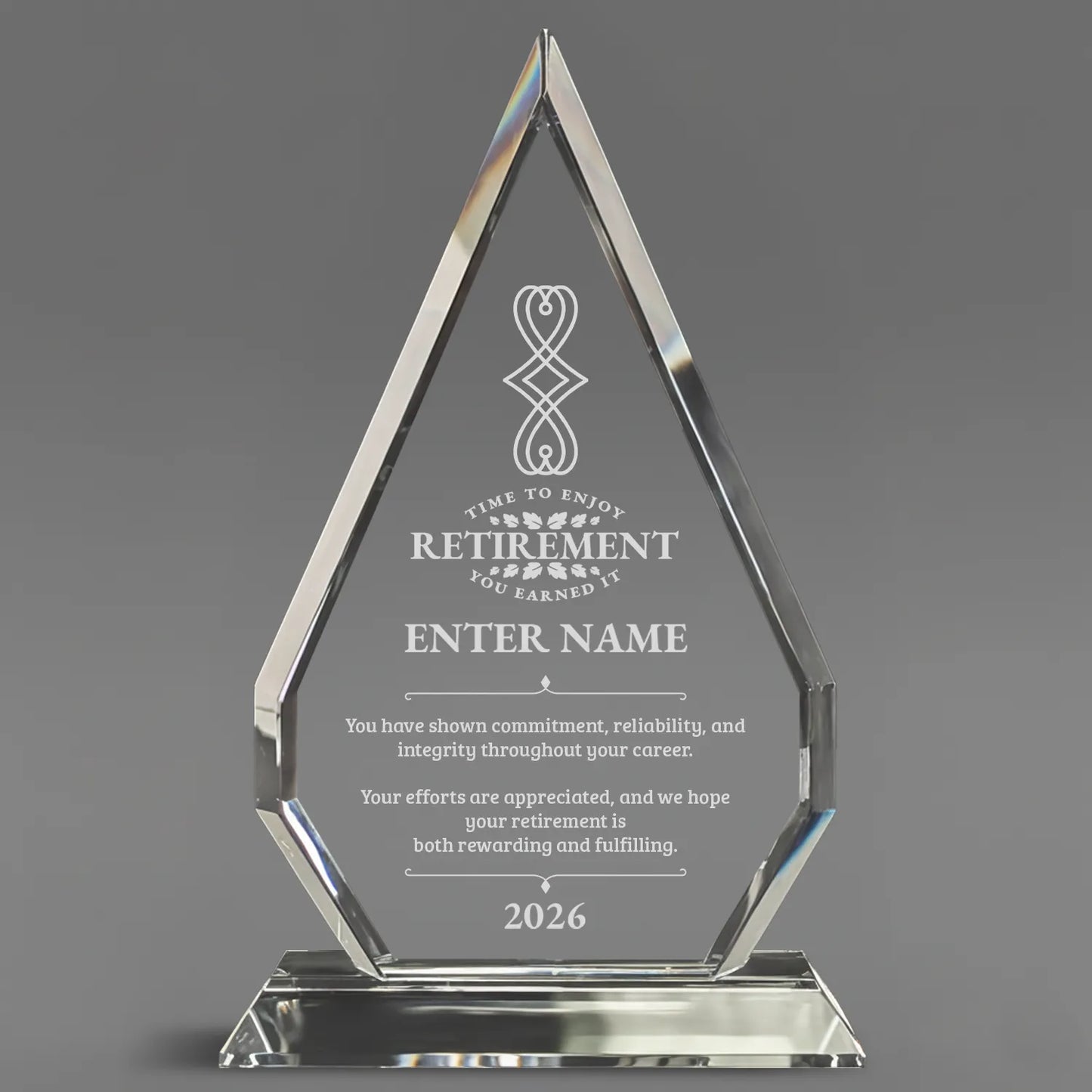 Retirement Awards - Optic Crystal Arrowhead Award - Personalize Online - Choose From 5 Designs