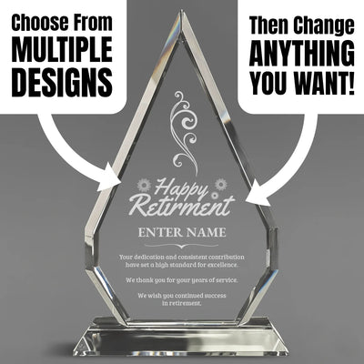 Retirement Awards - Optic Crystal Arrowhead Award - Personalize Online - Choose From 5 Designs