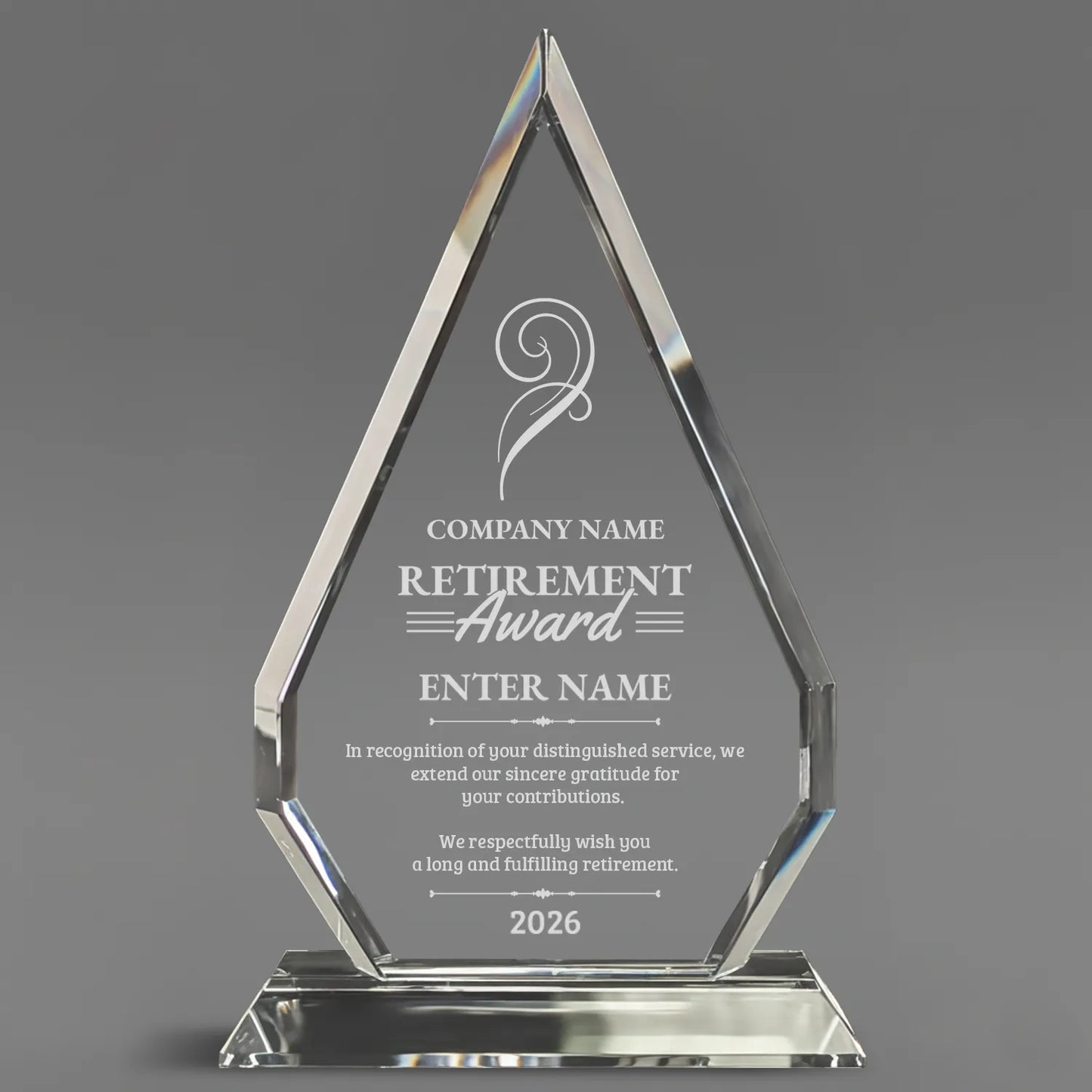 Retirement Awards - Optic Crystal Arrowhead Award - Personalize Online - Choose From 5 Designs