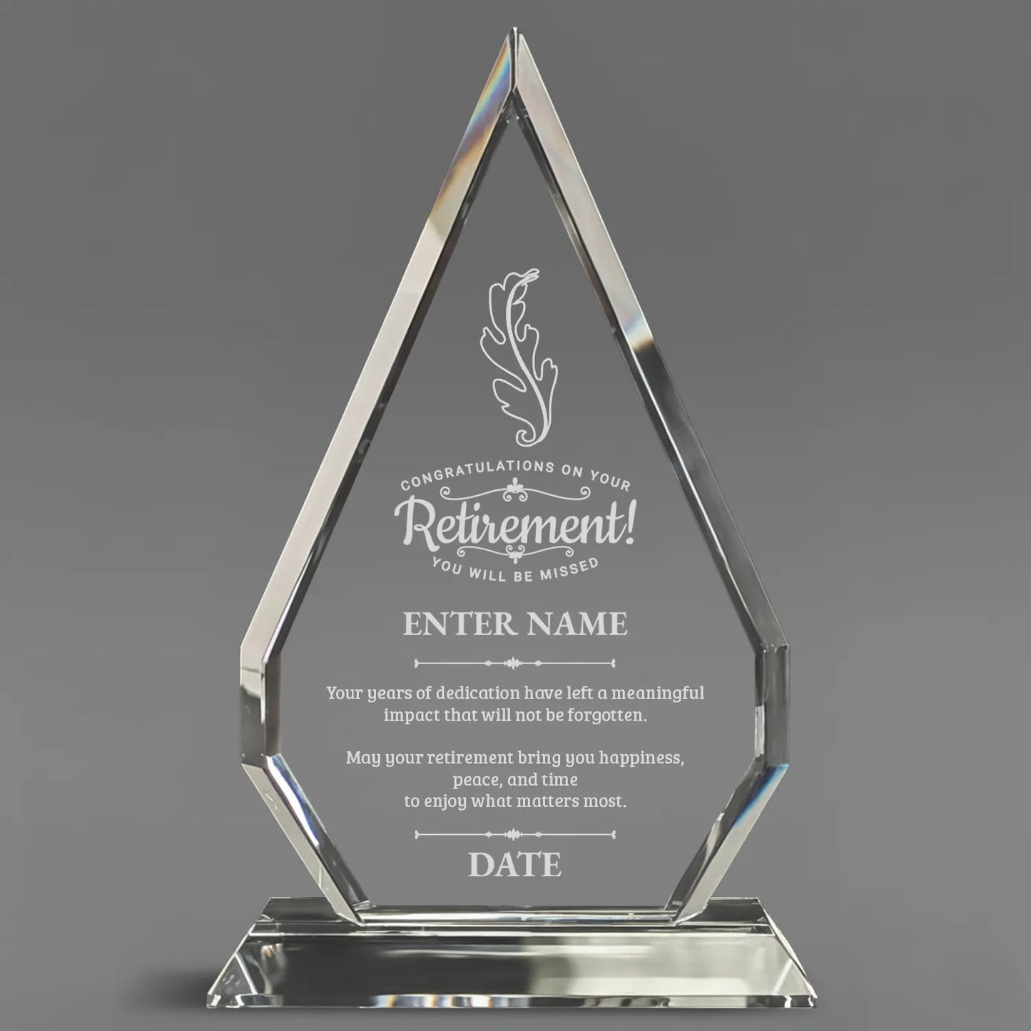 Retirement Awards - Optic Crystal Arrowhead Award - Personalize Online - Choose From 5 Designs