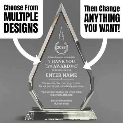 Thank You Awards - Optic Crystal Arrowhead Award - Personalize Online - Choose From 5 Designs
