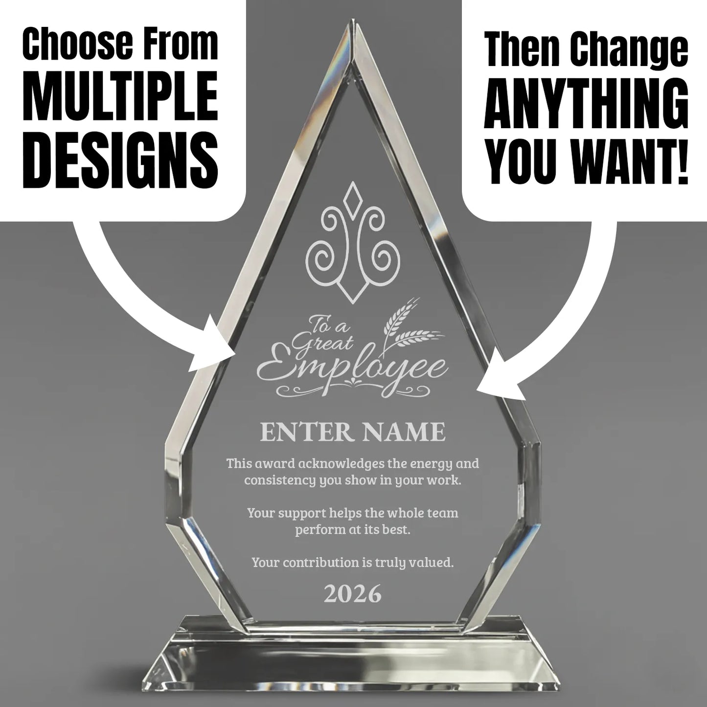 Employee Appreciation Awards - Optic Crystal Arrowhead Award - Personalize Online - Choose From 5 Designs
