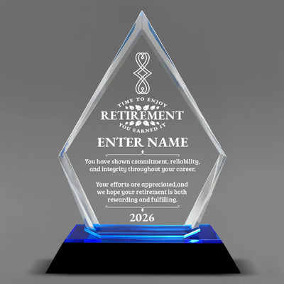 Retirement Awards - Blue Arrow Acrylic Award - Personalize Online - Choose From 5 Designs