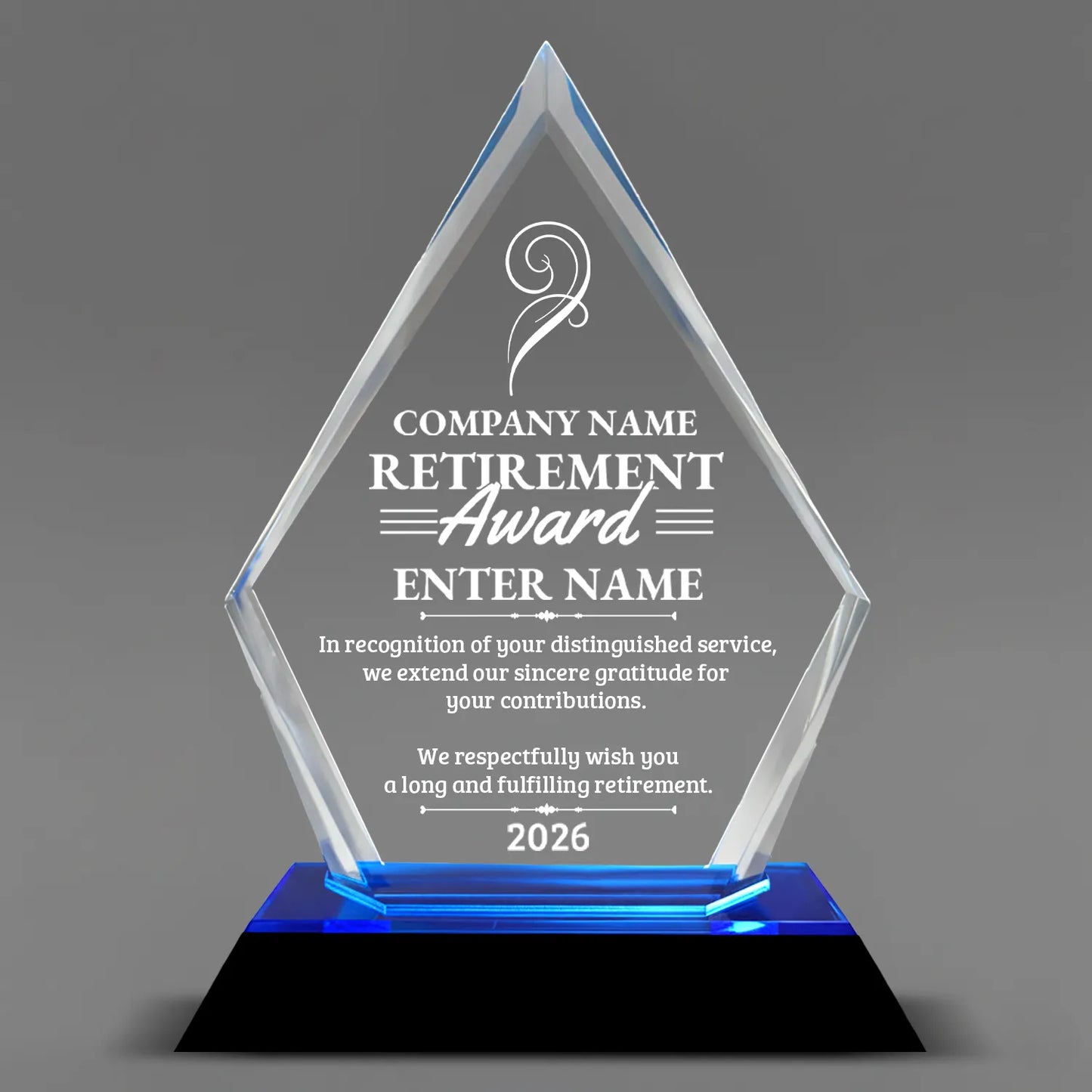 Retirement Awards - Blue Arrow Acrylic Award - Personalize Online - Choose From 5 Designs