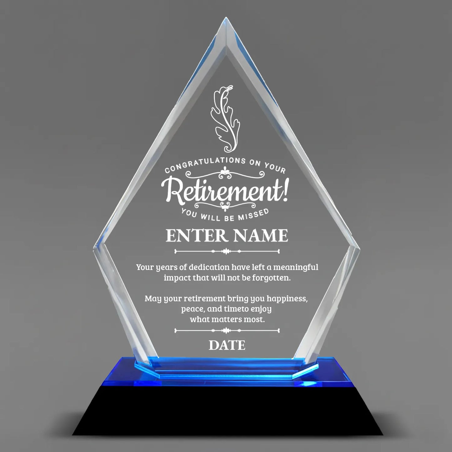 Retirement Awards - Blue Arrow Acrylic Award - Personalize Online - Choose From 5 Designs
