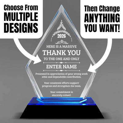 Thank You Awards - Blue Arrow Acrylic Award - Personalize Online - Choose From 5 Designs