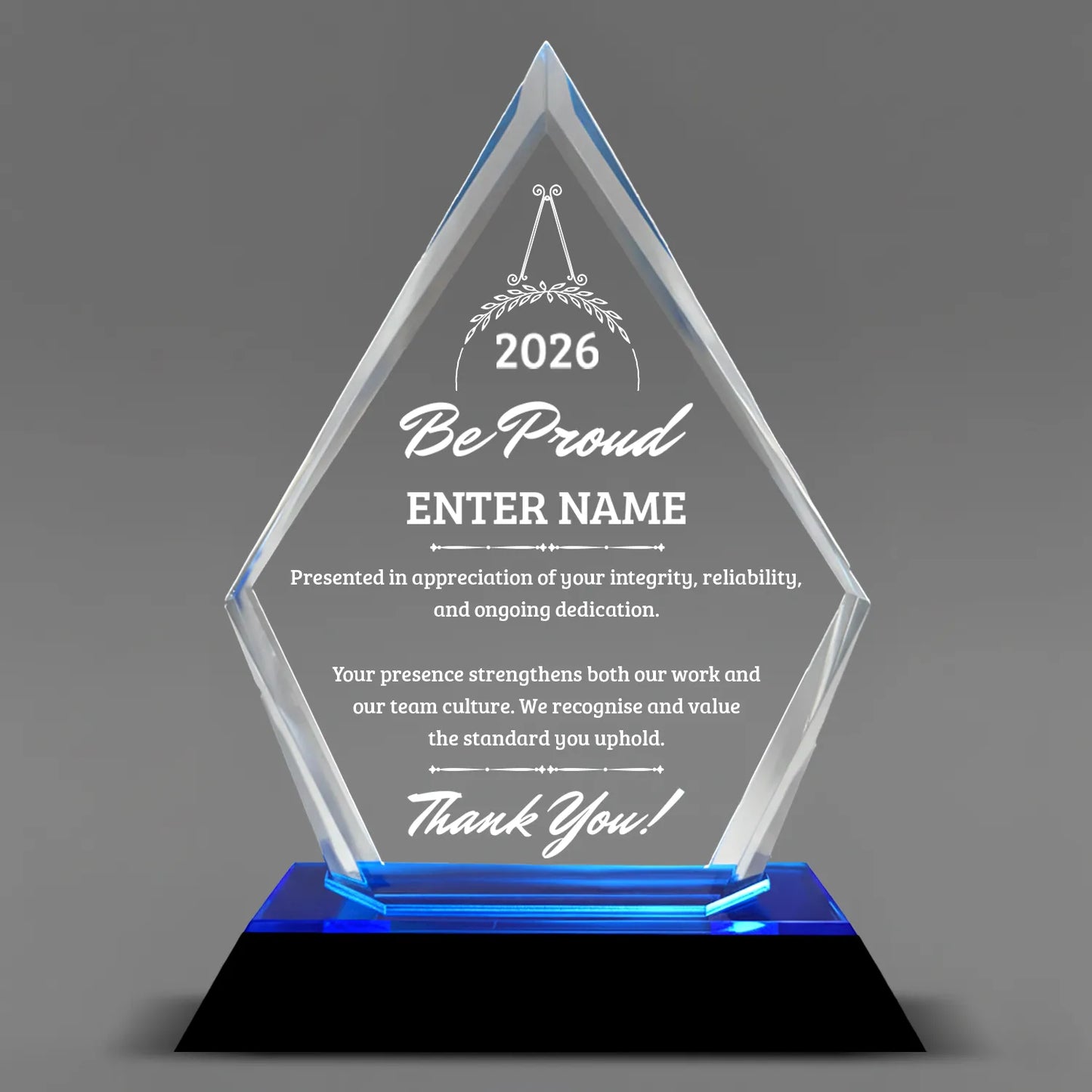 Thank You Awards - Blue Arrow Acrylic Award - Personalize Online - Choose From 5 Designs