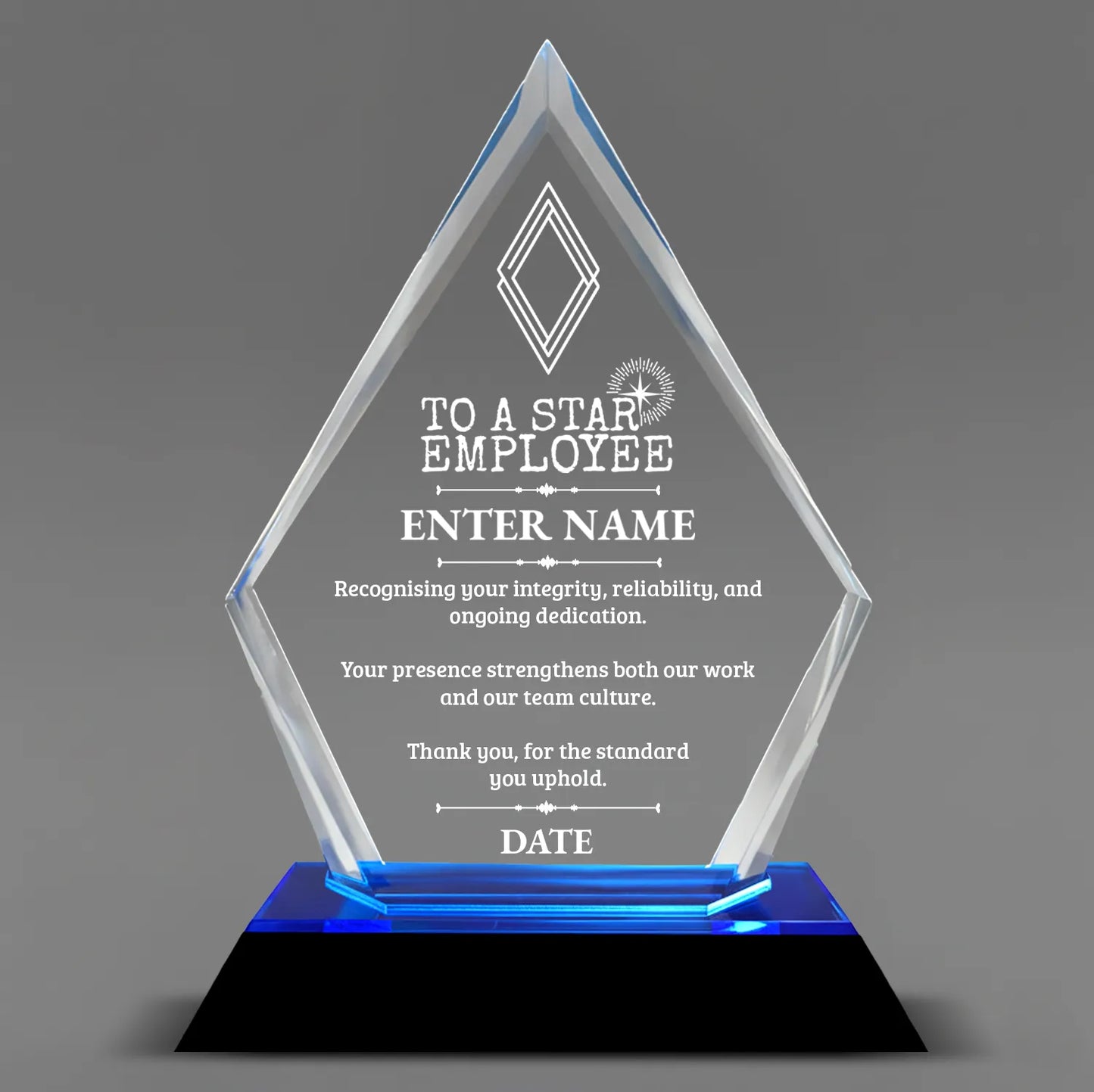 Employee Appreciation Awards - Blue Arrow Acrylic Award - Personalize Online - Choose From 5 Designs