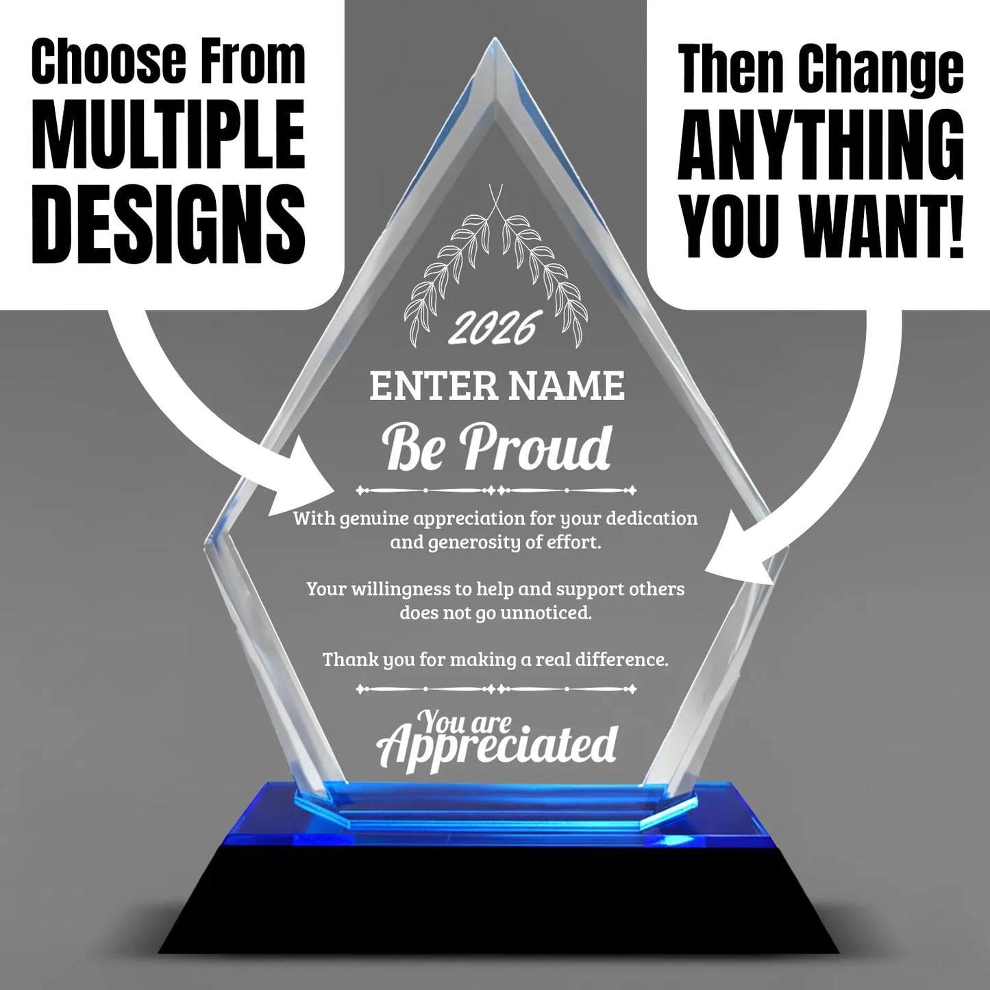 Appreciation Awards - Blue Arrow Acrylic - Personalize Online - Choose From 5 Designs