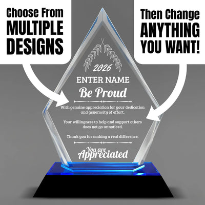 Appreciation Awards - Blue Arrow Acrylic - Personalize Online - Choose From 5 Designs