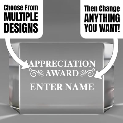 Appreciation Awards - Clear Crystal Facet Block Awards - Personalize Online - Choose From 5 Designs