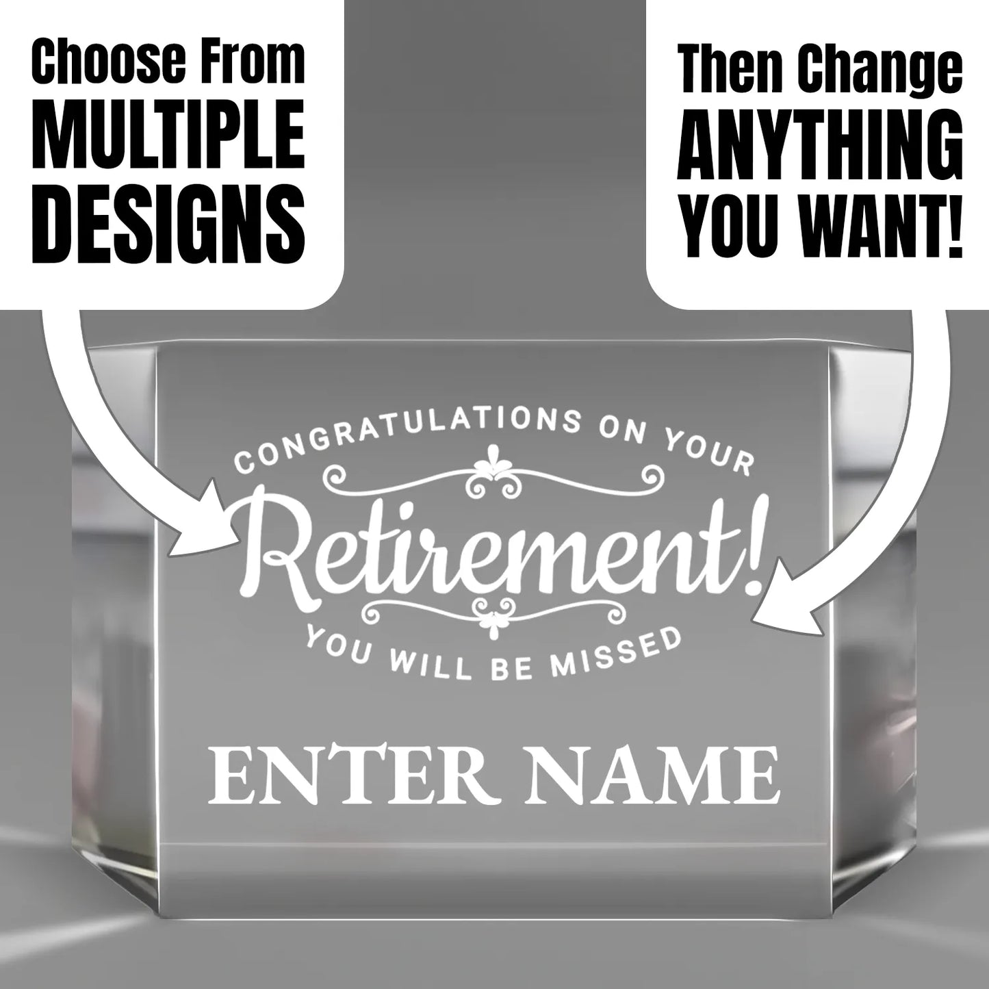 Retirement Awards - Clear Crystal Facet Block Awards - Personalize Online - Choose From 5 Designs