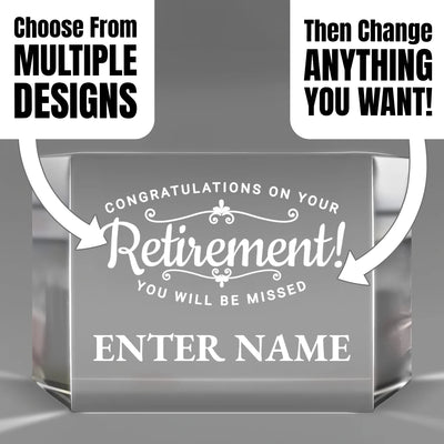 Retirement Awards - Clear Crystal Facet Block Awards - Personalize Online - Choose From 5 Designs