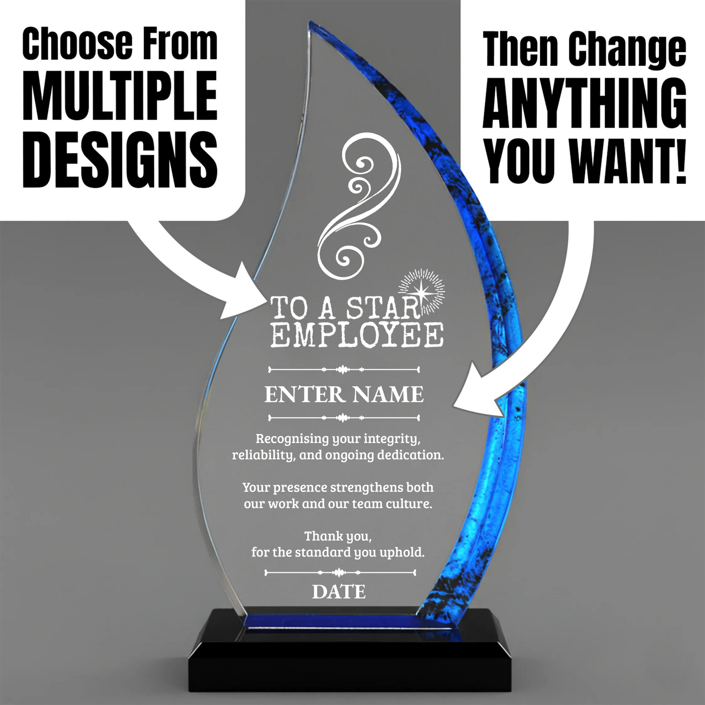 Employee Appreciation Awards - Blue Flame Awards - Personalize Online - Choose From 5 Designs