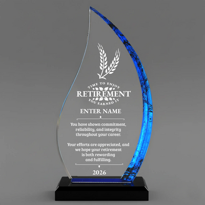 Retirement Awards - Blue Flame Awards - Personalize Online - Choose From 5 Designs