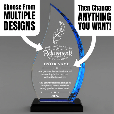 Retirement Awards - Blue Flame Awards - Personalize Online - Choose From 5 Designs