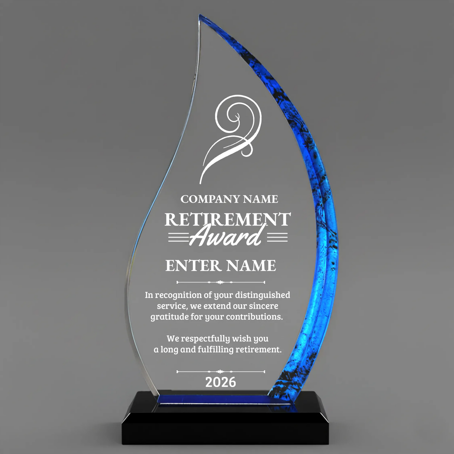 Retirement Awards - Blue Flame Awards - Personalize Online - Choose From 5 Designs